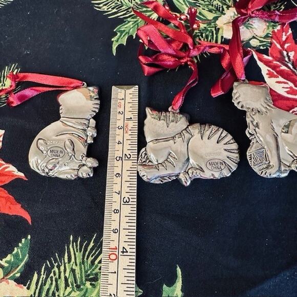 Gorham Christmas Ornaments CATS Set of 3 Nickel plated/ Silver color Original BX - Picture 15 of 16